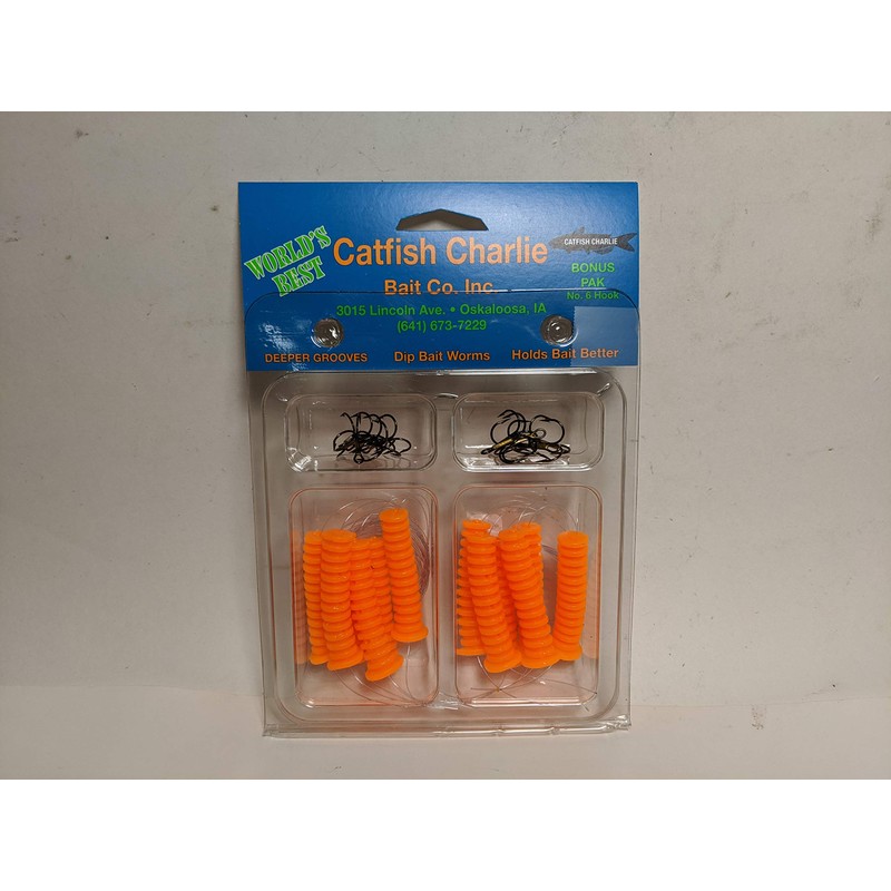 Catfish Charlie Plastic Dip Bait Worms 12 Count Pack (Choose