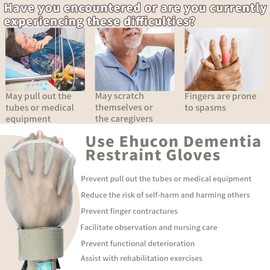 Ehucon Dementia Restraint Gloves-2Pcs,Bed Restraints Control Mitts,Safety Hand Gloves for Elderly/Dementia Patients,Anti Scratch Gloves to Prevent Scratching Harm