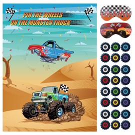 Eaezerav 39 Pieces Truck Pin the Tail Games Party Games Pin The Wheels On The Truck Truck Poster with Blindfolds and 36 Tyres Stickers for Car Theme Birthday Party Supplies Baby Shower Decor
