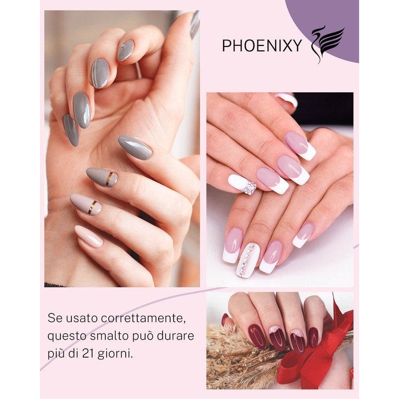 PHOENIXY Kit Unghie Gel Completo, 12 Colori, Lampada UV/LED 36W,