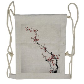 Lunarable Watercolor Flower Drawstring Backpack, Sakura Tree Japan, Sackpack Bag