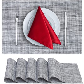 CraftyCrocodile Vinyl Placemats Set of 6 - Heat Resistant, Wipeable, Classic - Indoor & Outdoor Wipeable Place Mats for Dining Table – Durable Table Mats, 12 x 18 Inch, Grey