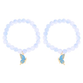 Nexoluxa Butterfly Bracelet Butterfly Bracelets for Women Healing Crystals Bracelets Natural Gemstone Stretchable Chip Jewelry 8mm Crystal Beaded Bracelet Gift, Blue