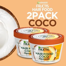 Kit Garnier Fructis Hair Food Coco 2 Pack Mascarilla 350ml c/u, Tratamiento de Reparación Intensiva para Cabello Dañado, Fórmula 98% Origen Natural, Sin Siliconas ni Parabenos, Pelo Sano 1 Min