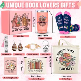 Book Lover Gifts for Women, Book Accessories Bookish Gifts with 20 Oz Tumbler Socks Tote Bag Makeup Bag Book Page Holder Bookmark Keychain Earrings, Book Club Gifts for Readers, Librarians, Bookworms