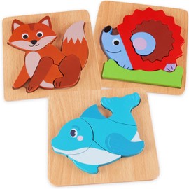 Shinse Wooden Puzzle, Shape Matching, 2, 3, 4 Years Old, Children, Montessori, Early Development, Educational Toy, Fingertip Play, Shape Recognition, Shape Recognition, Boys and Girls, Toys, 3 PCS