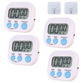 Nadiaen Timer 4 PCS Kitchen Timers for Cooking, Multifunctional Digital Timer,Timers for Cooking Versatile Countdown and Stopwatch Multifunctional Timer Clock with Magnetic Back and Loud Alarm (White)
