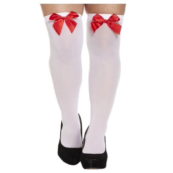 Halloween White Hold Up Stockings With Red Bow Fancy Dress Accessory
