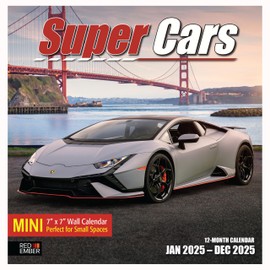 RED EMBER Supercars Mini 2025 Wall Calendar 12 Month | 7" x 14" Open | Thick & Sturdy Paper | Giftable | Calendar 2025