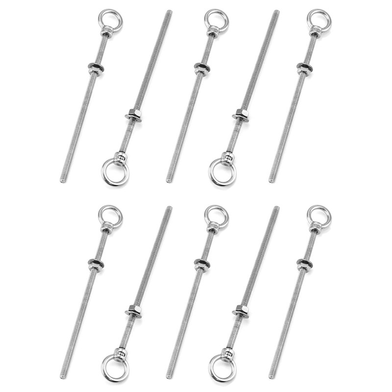 QWORK Threaded Eyebolts, 10 Pack 1/4" x 6" Long Stainless