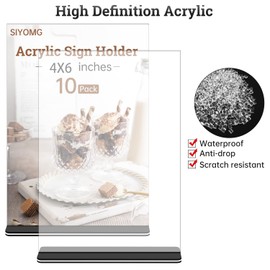 SIYOMG Acrylic Sign Holder, 10 Pack 15 x 10 cm Clear Plastic Display Stand, Double Sided Vertical T Shape Picture Frame, Table Menu Holder for Restaurant Hotel Store Office