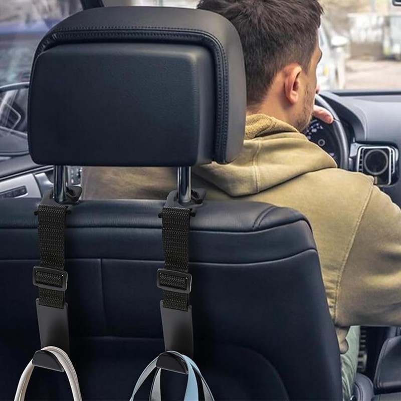 4 Piezas, Ajustable, Ganchos para Reposacabezas de Asiento de Coche,