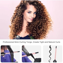 JAETON Rizador pequeño de 3/8 pulgadas, 9 mm de grosor fino para cabello corto y largo, varita rizadora de pelo de cerámica profesional, incluye guant