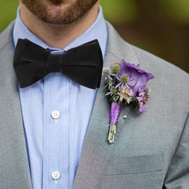 HOULIFE Men's Pre-tied Bowties Velvet Solid Color Adjustable Bow Tie and Pocket Square with Cufflinks for Wedding Party, Black, Medium