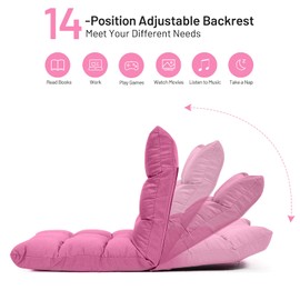 GORELAX Floor Chair with Back Support, 14-Poistion Adjustable Folding Gaming Chair Recliner, Meditation Chair with Steel Frame, Padded Lazy Sofa Chair for Adults, Kids (Pink)