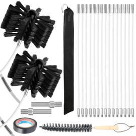 Chimney Sweep Kit Chimney Brush Kit Chimney Cleaning Kit, 20FT Dryer Vent Cleaner Kit Duct Cleaning Tools, Dryer Vent Cleaning Kit Fireplace Chimney Brushes-15pcs Flexible Rods, 2pcs 8in Chimney Brush