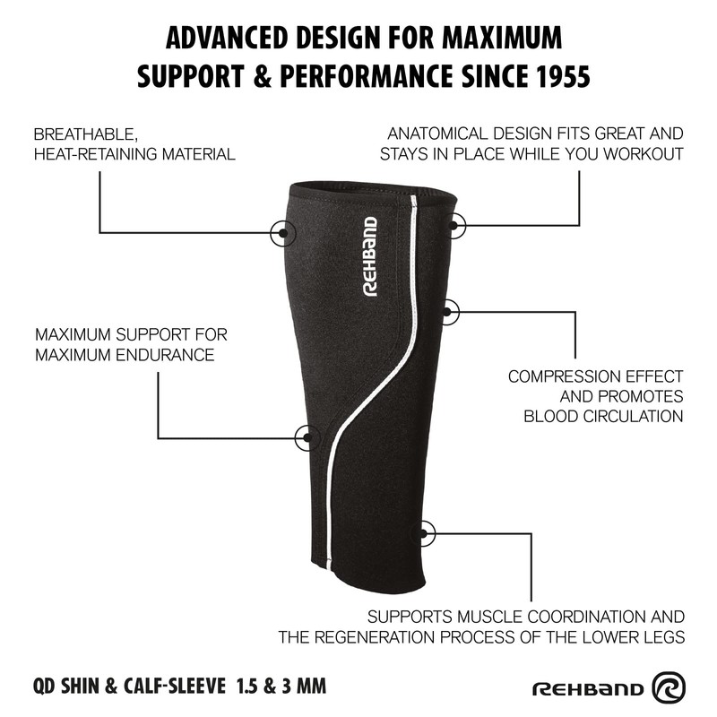 Rehband Neoprene Calf Support, 1 Piece, Shin Brace, Calf Compression