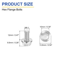 sourcing map 25Pcs M6 x 12mm Hex Serrated Flange Bolts Screws, 304 Stainless Steel Flanged Hex Head Bolts Flange Hexagon Screws for Households, Machine Tools, and DIY project, Silver