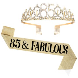 UVATAHONA 85th Birthday Sash and Tiara for Women, 85 & Fabulous Sash and Crown, 85th Birthday Decorations Gifts for Woman Queen Party Favors Supplies, Gold