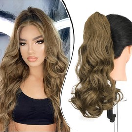 Dcbaboo Ponytail Extension, Ponytail Hairpiece, Braid Extension with Clip, Wavy Long Hair Extension Braid Clip, Synthetic, Wavy Curly Ponytail Hair Extension, 45 cm, Golden Brown
