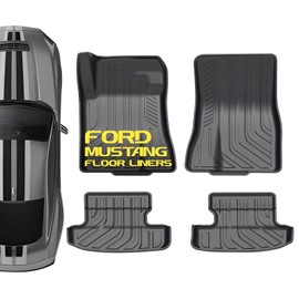 PWY Floor Mats for 2015-2021 2022 2023 2024 Ford Mustang 2 Door, TPE AII Weather Protection Floor Mats Full Set, Custom Fit for Ford Mustang Floor Liners,Heavy Duty Car Mats,1st&2nd Row