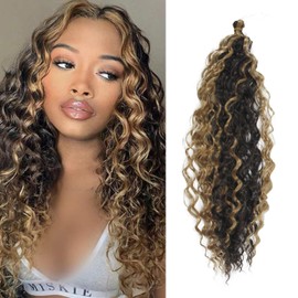 Dsoar Deep Twist Crochet Hair 22 Inch Highlight Deep Wave Curly Braiding Hair 3 Packs Water Wave Synthetic Hair Extensions for Women (4/27#)