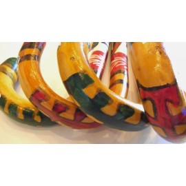 Generic Hand Carved Wooden Cane Walking Stick Mexican Aztec Hand Painted - Multi-Color (Yellow, Green, Red, Brown, Black), 36 Inches