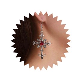 Inilbran Boho Cross Drop Earrings Vintage Ruby Cross Earrings Gothic Crystal Cross Religious Earring Silver Crystal Gemstone Cross Crucifix Earrings for Women and Girls, Zinc, No Gemstone