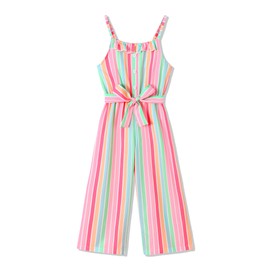 Crazyme Girls Jumpsuit Summer Clothes Striped Sleeveless Jumpsuits Suspender Wide Leg Pants with Belt Girl Outfits
