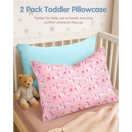 Miss Adola Toddler Pillowcase Set of 2-13x18 Inch Cotton Pillow Cases with Envelope Closure Cute Cartoon Soft Breathable Kids Pillowcases for Baby Boys Girls, Flower Unicorn & Aqua