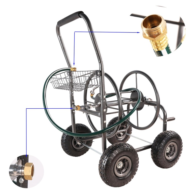 Garden Hose Reel Cart，Equipped with 10-inch air tire wheel,humanized crank