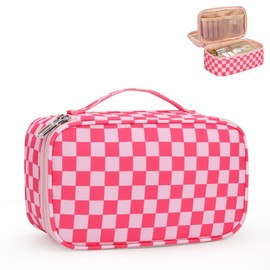 Relavel Makeup Bag, Cute Travel Cosmetic Bag, Small Pink Make Up Bags, Portable Toiletry Storage for Women Girl, Waterproof Makeup Organizer for Gym, Camping, Trip, Daily Use - Rose Red