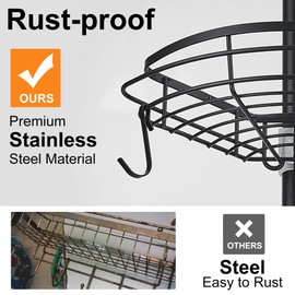 DUFU Corner Shower Caddy Tension Pole, Shower Tension Rod Organizer, 4-Tier Adjustable Floor to Ceiling Shower Caddy 33-127inch, No Drilling Shower Shelf for Inside (Black)