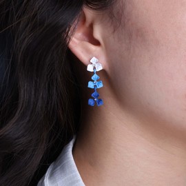 TseenYi Boho Crystal Flower Earrings Blue Flower Dangle Earrings White Blue Floral Gradient Earrings Layered Metal Flower Drop Earrings Statement Earrings Jewellery for Women and Girls, Zinc