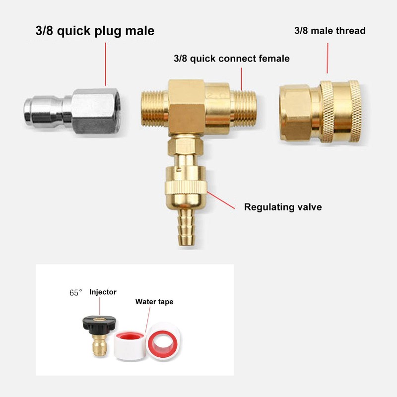 Downstream Injector Adjustable Chemical Injector Kit for Pressure Washer 5000PSI