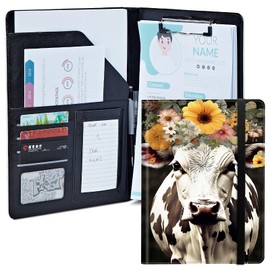 BFDHGQZC Cow Flower Padfolio Folder with Clipboard,Portfolios Organizer Clipboards with Storage Clipboard Writing Pad PU Leather Conference Document Organizer with Business Card Holder