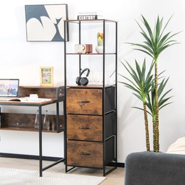 LOKO Tall Floor Storage Cabinet, Industrial Skinny Floor Cabinet with 3 Fabric Drawers, Rustic Tall Narrow Storage Cabinet with Adjustable Footpads, 17 x 15 x 61.5 inches