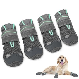 SlowTon Dog Boots, Breathable Dog Paw Protector, Dual Adjustable & Washable Non-Slip Puppy Shoes with Reflective Strip for Injured Paws, Comfortable Walking Boots for Small Medium Large Puppy