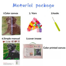 Black Dog Labrador DIY Latch Hook Pillow Kit for Adults Throw Pillow Cover with Printed Canvas Crochet Yarn Needle Craft Handmade Cushion for Home Sofa Decoration 43x43cm