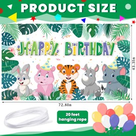 Safari-Geburtstagsdekorationen, Hintergrundbanner, Dschungeltier-Themenparty-Zubehör, grün, wilde Zootiere, Geburtstag für Kinder, Safari, Happy Birthday, Party-Banner für Jungen und Mädchen