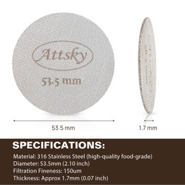 Attsky 53.5mm Espresso Puck Screen, Espresso Filter for 54mm Portafilter Filter Basket, Reusable Espresso Screen with 1.7mm Thickness 150μm 316 Stainless Steel