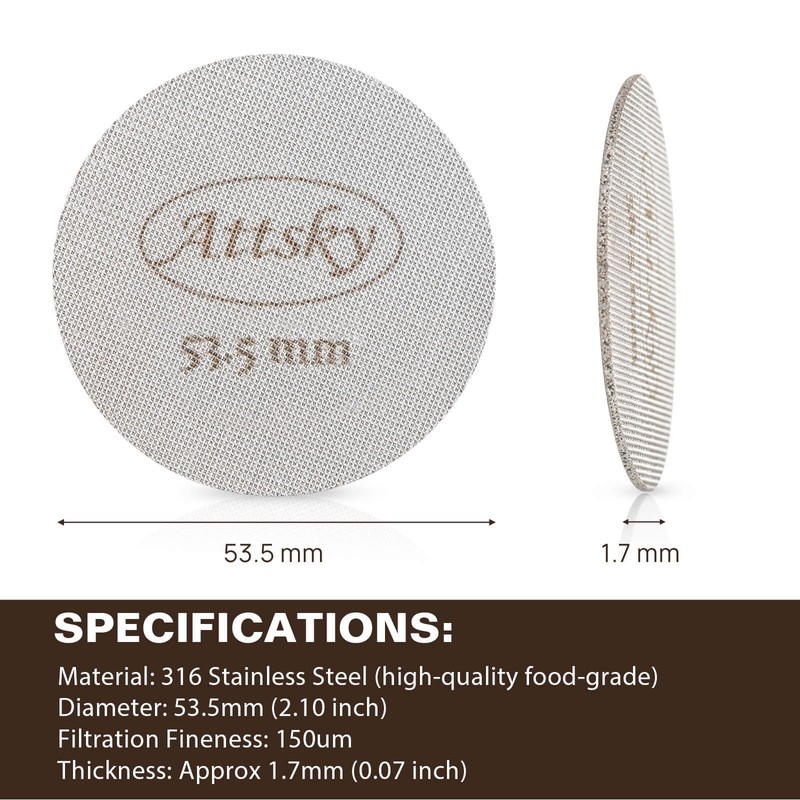 Attsky 53.5mm Espresso Puck Screen, Espresso Filter for 54mm Portafilter