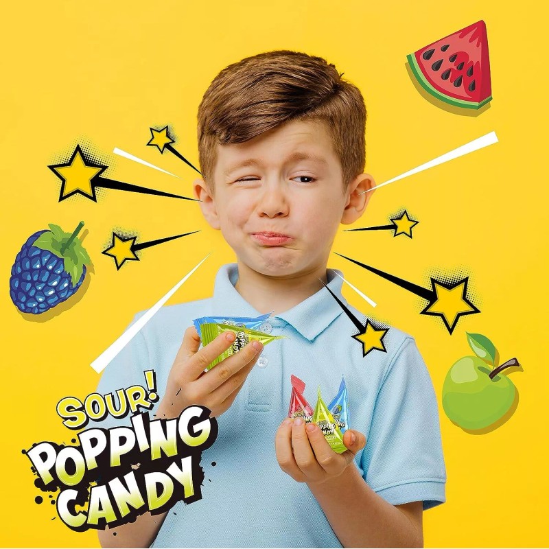 Warheads Sour Popping Candy Assorted Fruit Flavors, 40 Count Bag