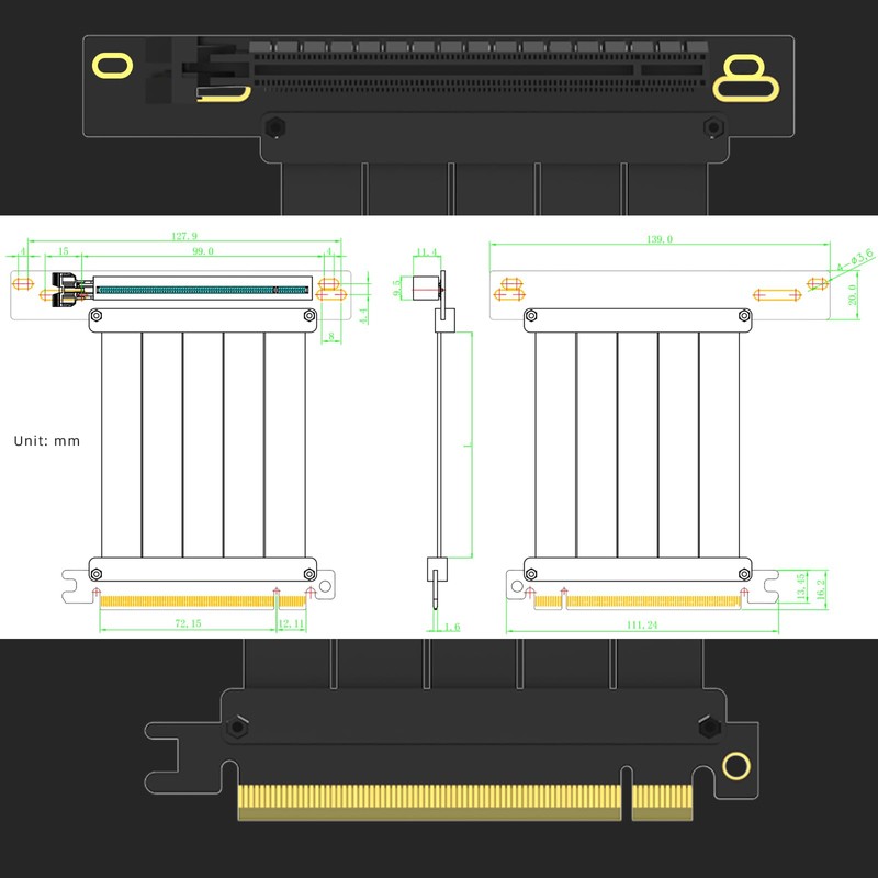 GLOTRENDS 250mm PCIe 3.0 X16 Riser Cable (0->90 Degree), Compatible