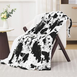 PTQ Black Cow Print Heated Throw Blanket 50"x60", Electric Blanket with 6 Heat Settings & 1-12H Timer, Cozy Soft Flannel Sherpa, Machine Washable, Warm Gift for Women