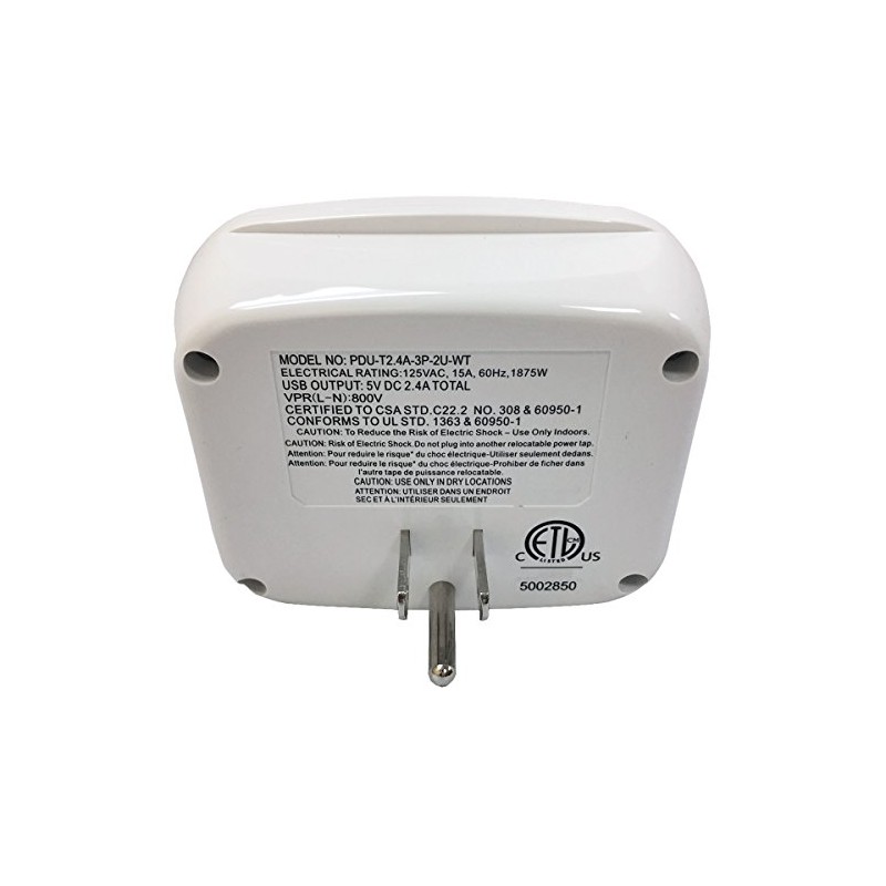 3-Outlet Surge Protector with 2 USB Ports 2.4A Wall Charger