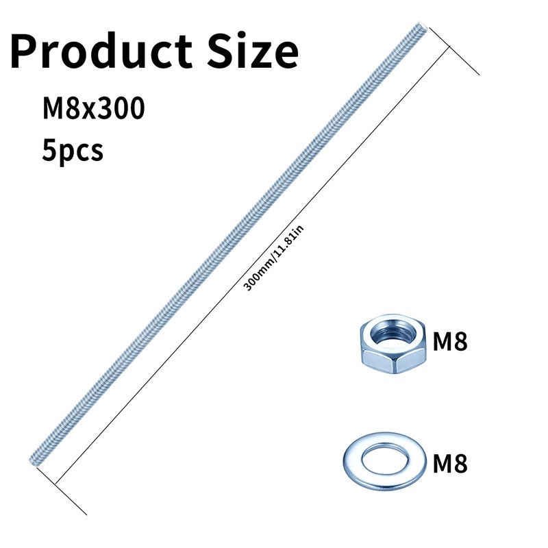 LiYiJiKeJi M8 Threaded Rod M8 x 300 mm, Fully Threaded,