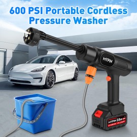 Portable Cordless Pressure Washer, 600 PSI 21V Rechargeable Two Batteries Powered Pressure Washer,6-in-1 Nozzle with Standard Nozzle for Car Floor Wall Fence Cleaning