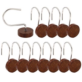 Modern Shower Curtain Hooks - Elegant Wooden Shower Curtain Hooks, Silver Metal Shower Curtain Rings, Suitable for Bathroom Decoration, Bedroom, Living Room, Rust-Proof and Easy to Install