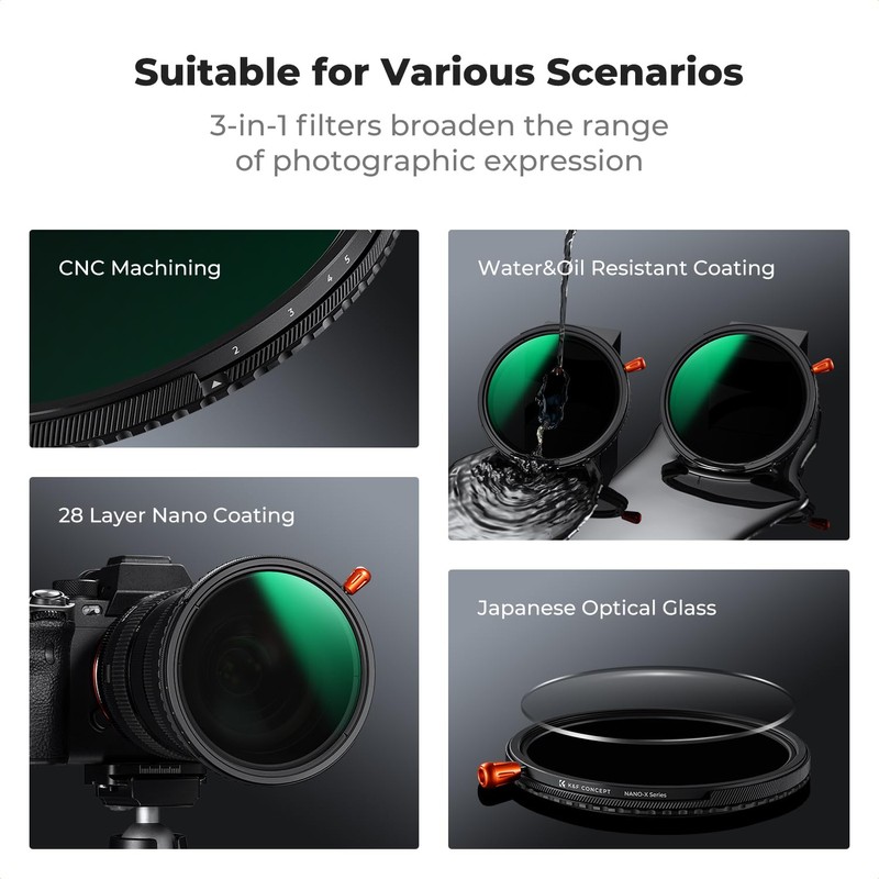 K&F Concept 37mm 3in1 1/4 Black Diffusion & CPL &
